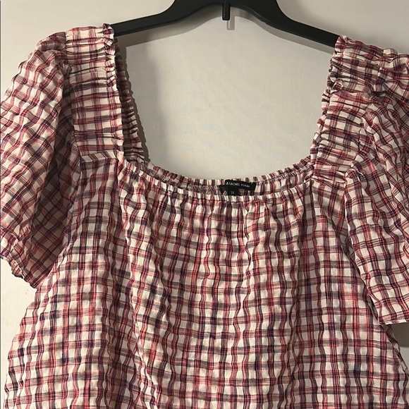 Zac and Rachel Women’s Top Blouse Plaid Square Neck Short Sleeve Size 2 X - Picture 2 of 7